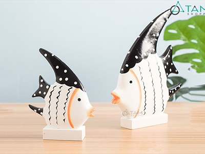 Cá gỗ decor để bàn đế thấp lớn nhỏ [Thủ công - Nhiều kiểu] TCV-CA-03