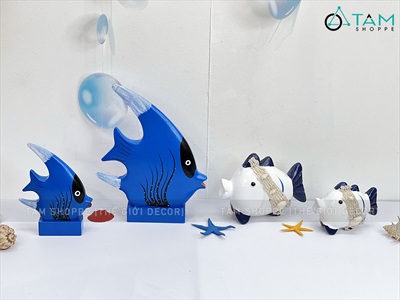 Cá gỗ decor để bàn đế thấp lớn nhỏ [Thủ công - Nhiều kiểu] TCV-CA-03