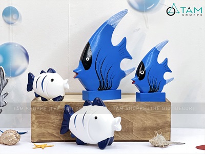 Cá gỗ decor để bàn đế thấp lớn nhỏ [Thủ công - Nhiều kiểu] TCV-CA-03