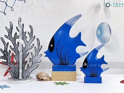 Cá gỗ decor để bàn đế thấp lớn nhỏ [Thủ công - Nhiều kiểu] TCV-CA-03