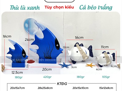 Cá gỗ decor để bàn đế thấp lớn nhỏ [Thủ công - Nhiều kiểu] TCV-CA-03