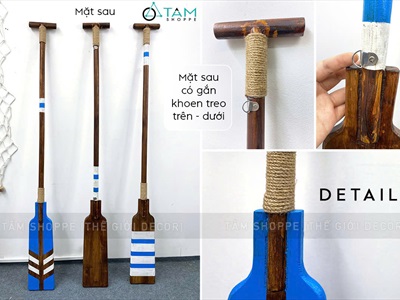Cây chèo thuyền decor gỗ nâu Beach house [Có khoen treo - Dài 139cm] CAYCHEO-03