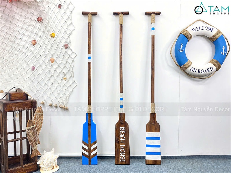 Cây chèo thuyền decor gỗ nâu Beach house [Có khoen treo - Dài 139cm] CAYCHEO-03