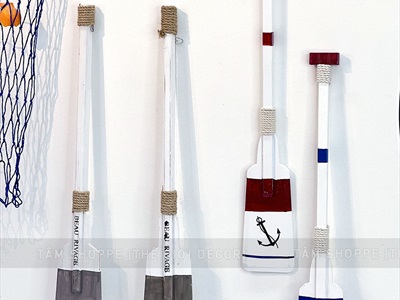 Cây chèo thuyền gỗ trang trí tông trắng xanh đỏ [2 kiểu - Dài 70-80cm] CAYCHEO-01