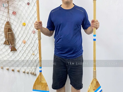 Cây chèo thuyền decor gỗ tự nhiên sọc xanh trắng [Có khoen treo - Dài 125cm] CAYCHEO-02