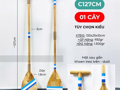 Cây chèo thuyền decor gỗ tự nhiên sọc xanh trắng [Có khoen treo - Dài 125cm] CAYCHEO-02