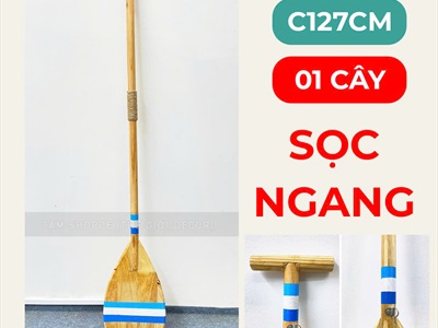 Cây chèo thuyền decor gỗ tự nhiên sọc xanh trắng [Có khoen treo - Dài 125cm] CAYCHEO-02