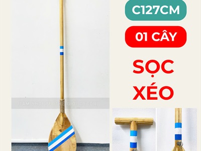 Cây chèo thuyền decor gỗ tự nhiên sọc xanh trắng [Có khoen treo - Dài 125cm] CAYCHEO-02