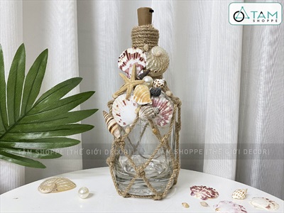 Chai Chivas 18 decor chủ đề biển có đèn led [Sẵn pin - Led vàng ấm] CHAILO-HM-06