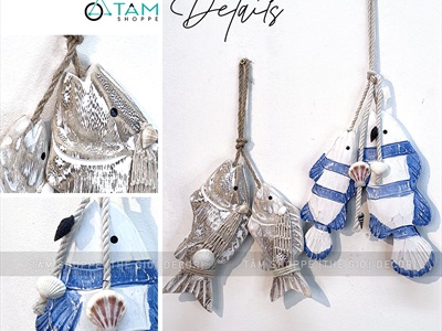 Dây treo cá gỗ khắc tay kiểu thô chà tróc [Thủ công - Nhiều kiểu] PKT-BIEN-04