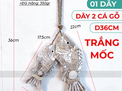 Dây treo cá gỗ khắc tay kiểu thô chà tróc [Thủ công - Nhiều kiểu] PKT-BIEN-04