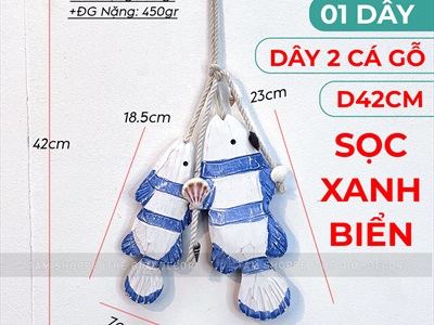 Dây treo cá gỗ khắc tay kiểu thô chà tróc [Thủ công - Nhiều kiểu] PKT-BIEN-04
