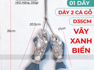 Dây treo cá gỗ khắc tay kiểu thô chà tróc [Thủ công - Nhiều kiểu] PKT-BIEN-04