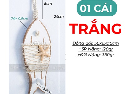 Dây treo cá gỗ lưới ngang có móc treo đồ [Thủ công - Giả cổ] PKT-BIEN-01