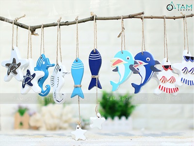 Dây treo sinh vật biển in màu nhiều kiểu [Gỗ - in sắc nét] PKT-BIEN-05