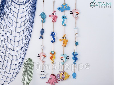 Dây treo sinh vật biển in màu nhiều kiểu [Gỗ - in sắc nét] PKT-BIEN-05