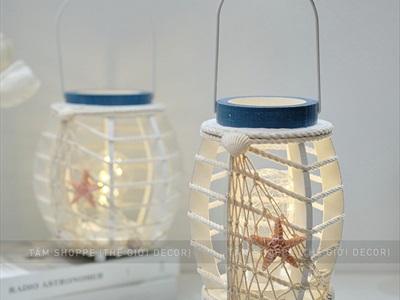 Đèn bão Led quả trám trắng chủ đề biển [Tặng pin - Led vàng ấm] DENBAO-02