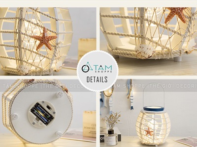 Đèn bão Led quả trám trắng chủ đề biển [Tặng pin - Led vàng ấm] DENBAO-02