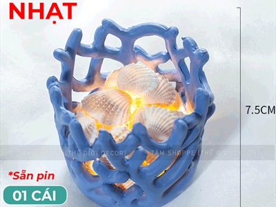 Đế nến san hô kèm đèn led và vỏ sò huyết [Sẵn pin - Led vàng ấm] DENEN-04