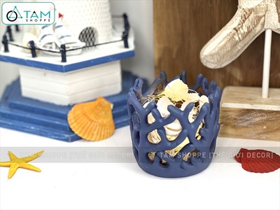 Đế nến san hô kèm đèn led và vỏ sò huyết [Sẵn pin - Led vàng ấm] DENEN-04