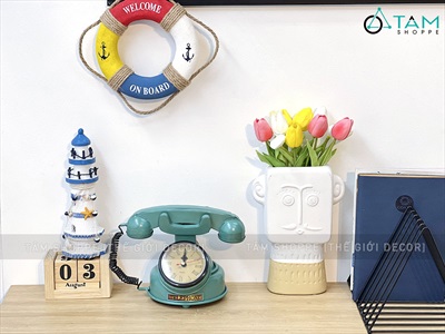 Đồng hồ để bàn mô hình điện thoại cổ điển phong cách biển [Kim loại - tặng Pin] DONGHO-04