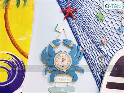 Đồng hồ treo tường hình con cua xanh biển [Gỗ - kèm pin] DONGHO-02