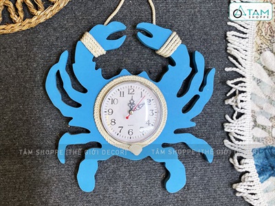 Đồng hồ treo tường hình con cua xanh biển [Gỗ - kèm pin] DONGHO-02