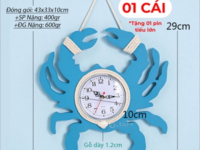 Đồng hồ treo tường hình con cua xanh biển [Gỗ - kèm pin] DONGHO-02