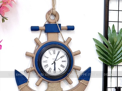 Đồng hồ treo tường mỏ neo phong cách biển tông nâu [Gỗ - tặng Pin] DONGHO-05