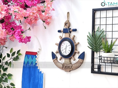 Đồng hồ treo tường mỏ neo phong cách biển tông nâu [Gỗ - tặng Pin] DONGHO-05