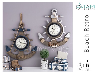 Đồng hồ treo tường mỏ neo phong cách biển tông nâu [Gỗ - tặng Pin] DONGHO-05