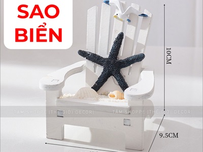 Ghế gỗ mini sò điệp trắng chủ đề biển [Cao 10cm - 4 kiểu] BANGHE-04