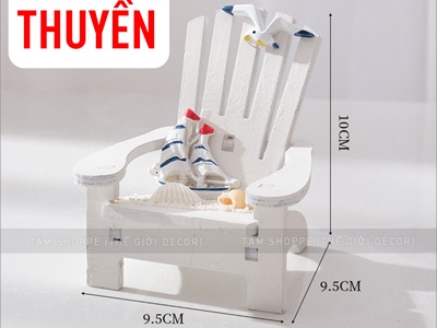 Ghế gỗ mini sò điệp trắng chủ đề biển [Cao 10cm - 4 kiểu] BANGHE-04