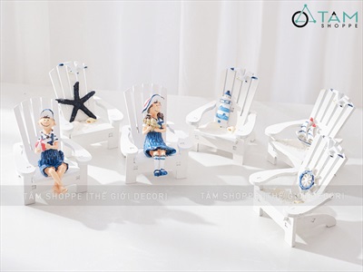 Ghế gỗ mini sò điệp trắng chủ đề biển [Cao 10cm - 4 kiểu] BANGHE-04