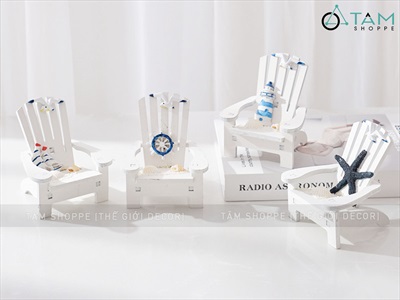 Ghế gỗ mini sò điệp trắng chủ đề biển [Cao 10cm - 4 kiểu] BANGHE-04