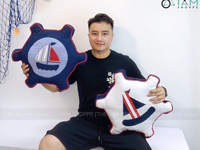 Gối tựa lưng hình bánh lái tàu [Vải canvas - Đặc ruột] GOI-02