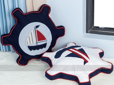 Gối tựa lưng hình bánh lái tàu [Vải canvas - Đặc ruột] GOI-02