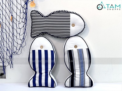 Gối tựa lưng hình con cá sọc ngang [Vải canvas - Đặc ruột] GOI-01
