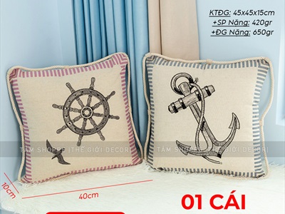 Gối tựa lưng vuông Vintage chủ đề biển [Vải canvas - Có ruột] GOI-04