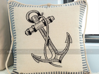 Gối tựa lưng vuông Vintage chủ đề biển [Vải canvas - Có ruột] GOI-04