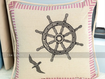 Gối tựa lưng vuông Vintage chủ đề biển [Vải canvas - Có ruột] GOI-04