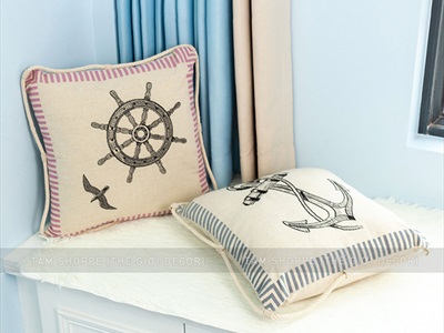 Gối tựa lưng vuông Vintage chủ đề biển [Vải canvas - Có ruột] GOI-04