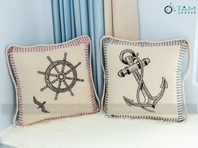 Gối tựa lưng vuông Vintage chủ đề biển [Vải canvas - Có ruột] GOI-04