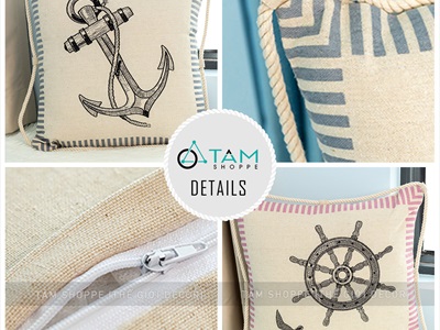 Gối tựa lưng vuông Vintage chủ đề biển [Vải canvas - Có ruột] GOI-04