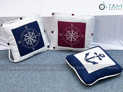 Gối tựa lưng vuông xanh đỏ chủ đề biển [Vải canvas - Có ruột] GOI-05