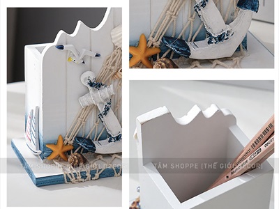 Hộp cắm bút chủ đề biển vách sóng [4 kiểu - handmade] CAMBUT-02