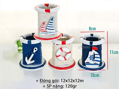 Hộp cắm bút trụ tròn dây cotton chủ đề biển [handmade - cứng cáp] CAMBUT-01