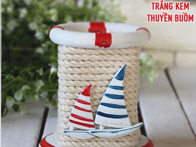 Hộp cắm bút trụ tròn dây cotton chủ đề biển [handmade - cứng cáp] CAMBUT-01