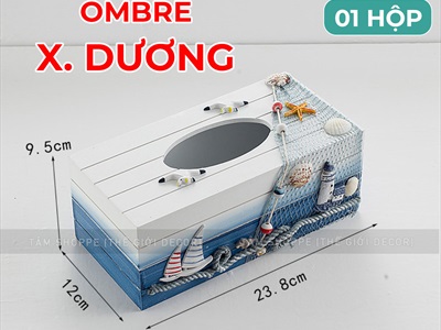 Hộp đựng khăn giấy gỗ sọc chủ đề biển [Handmade - Nhiều kiểu] HOPKHANGIAY-01