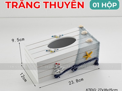 Hộp đựng khăn giấy gỗ sọc chủ đề biển [Handmade - Nhiều kiểu] HOPKHANGIAY-01